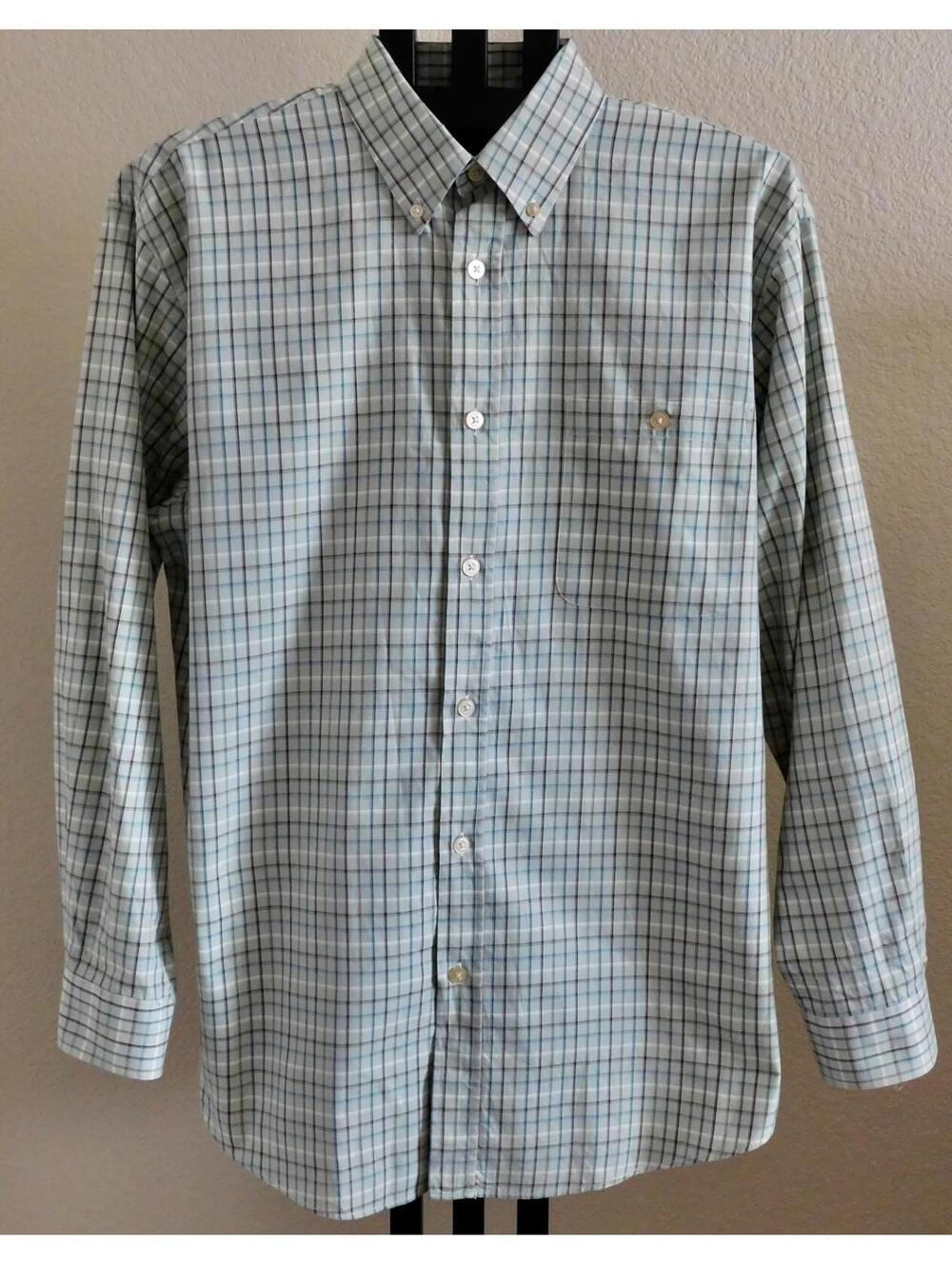 Orvis Mens Size XL 100% Cotton Plaid Button Down Shirt Blue Green 50 Chest
